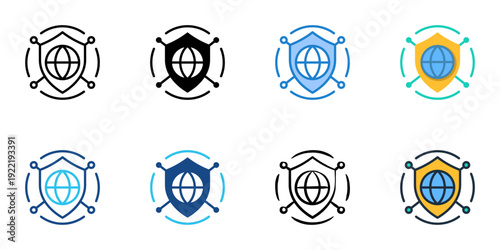Network Security icons set multiple style collection. Editable stroke 
