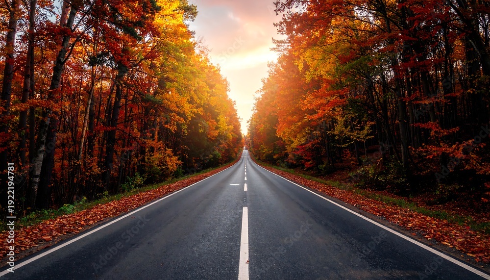 Fototapeta premium A serene autumn road stretching into the distance