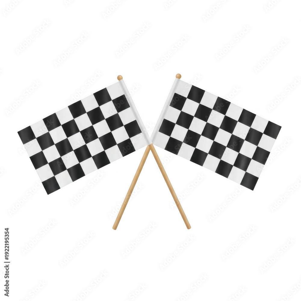 Fototapeta premium Two checkered flags waving in the wind under bright sunlight