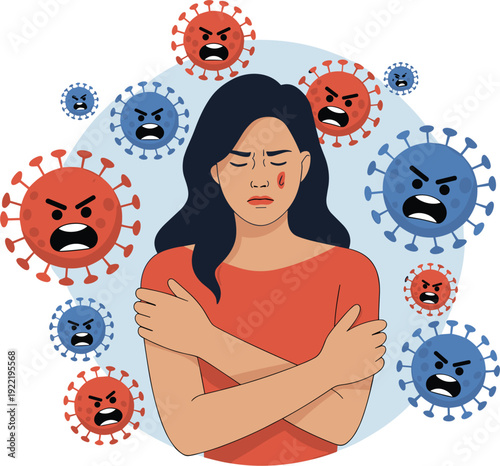 Woman putting on protective medical face mask to prevent respiratory infection