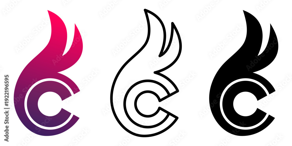 Naklejka premium Vector illustration of letter C flame logo icon with creative abstract fire and energy