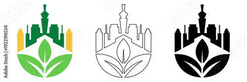 Modern eco city building logo icon vector design for sustainable construction and green city concept