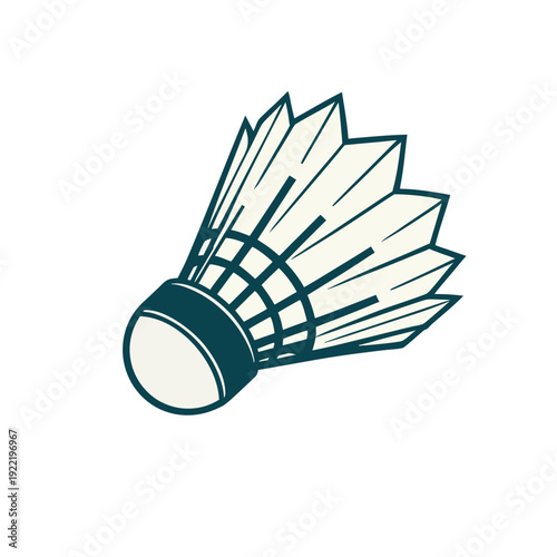 A minimalist illustration of a shuttlecock in dark green and white