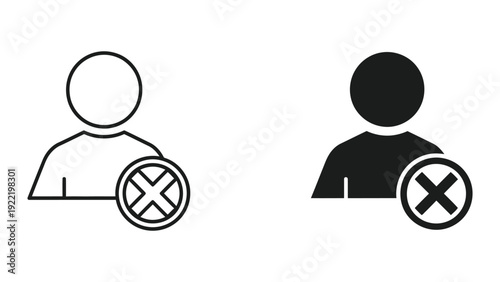 User profile icon with a prohibition sign, indicating user deletion or blocked access, in outline and solid