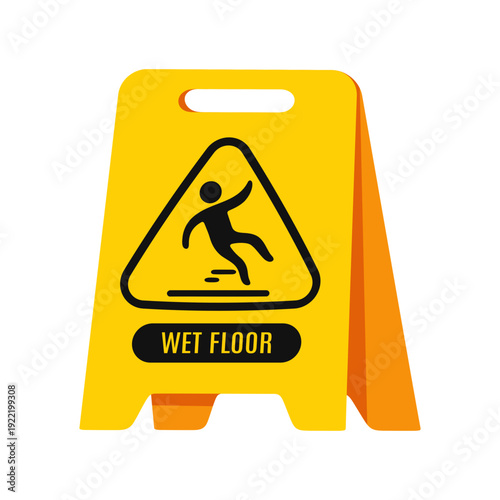 Caution Wet Floor Sign Bright Yellow, Classic Symbol for Safety and Awareness of Slippery Surfaces