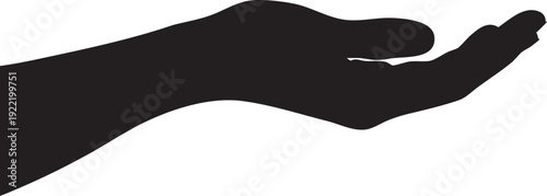A black silhouette of an open hand against a white background