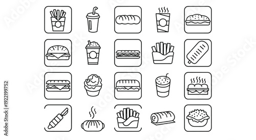 A collection of various fast food icons on a white background