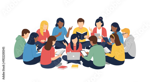 Diverse group of people collaborating and learning together in a circle