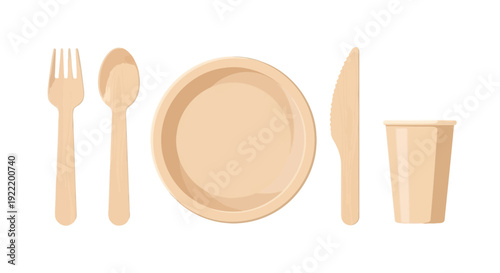 Eco-friendly disposable tableware set: plate, cutlery, cup