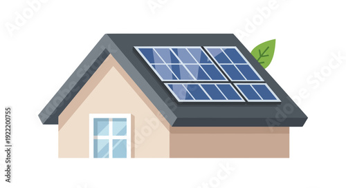 Eco-friendly house with solar panels on roof, clean energy concept