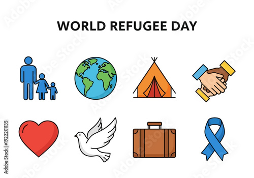 Refugee Day Icons Representing Global Support and Awareness