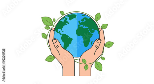 Hands Holding Planet Earth with Green Leaves and Vine