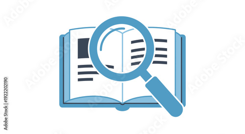Magnifying glass over open book, concept of research and study