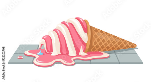 Melting Ice Cream Cone on Sidewalk, Summer Heat