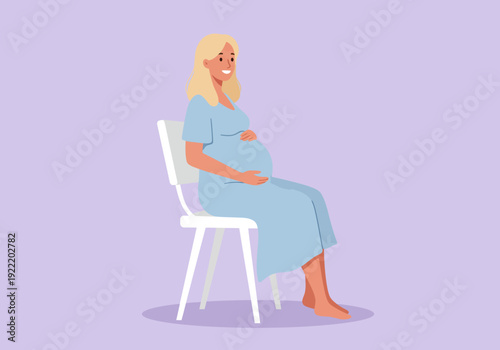 Pregnant Woman Sitting on Chair Holding Belly.