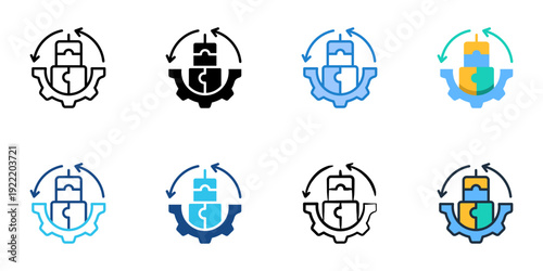 Reconstruction icons set multiple style collection. Editable stroke 
