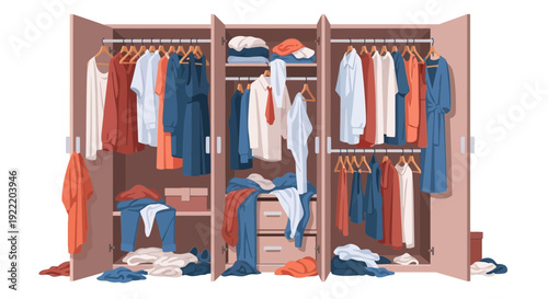 Messy Wardrobe with Clothes Scattered on Floor | Cluttered Closet Organization