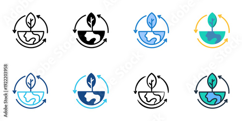 Sustainable Recovery icons set multiple style collection. Editable stroke 
