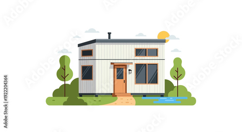 Modern Tiny House Illustration - Sustainable Living, Small Home Design