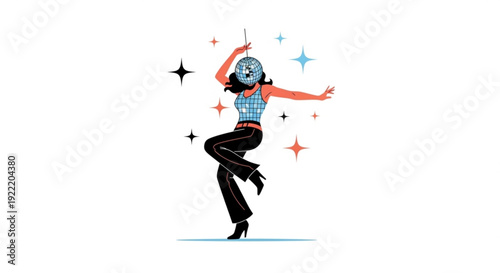 Woman dancing with colorful sparkles carefree and joyful lively illustration