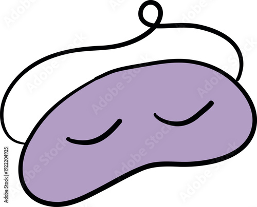 Hand drawn doodle of a purple sleep mask, comfortable travel rest accessory isolated on white