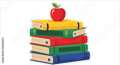 Stack of Books with Red Apple - Education, Learning, Knowledge Symbol
