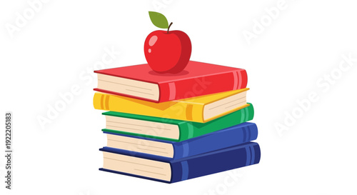 Stack of Colorful Books with Red Apple on Top - Education Concept