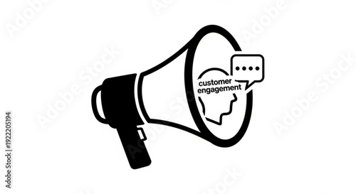 Megaphone with customer engagement concept and speech bubble on white background for marketing and communication strategy