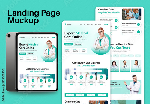 Landing Page Mockup on Digital Tablet Screen