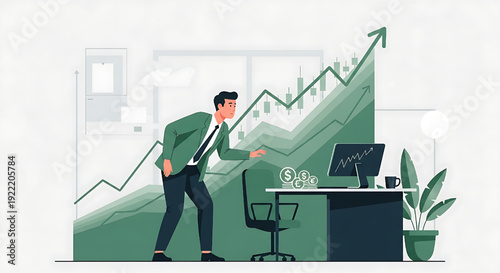Business Professional Monitoring Stock Market Performance and Economic Growth with Rising Chart