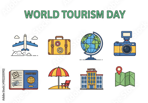 World Tourism Day A Collection of Travel and Holiday Icons for Global Exploration and Leisure