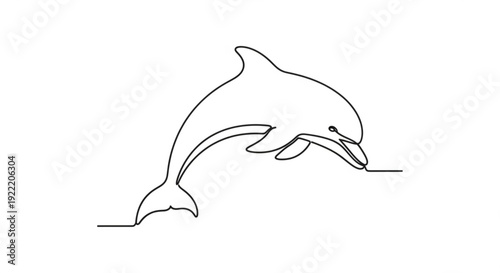 Dolphin jumping out of water in one continuous line drawing minimalist marine animal illustration