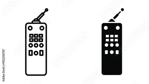 Remote Control Icon Set with Buttons and Antenna for Wireless Technology
