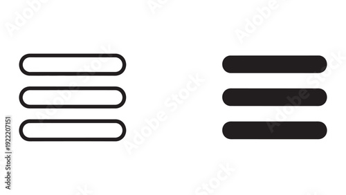 Horizontal Hamburger Menu Icon Set in Outline and Solid Design