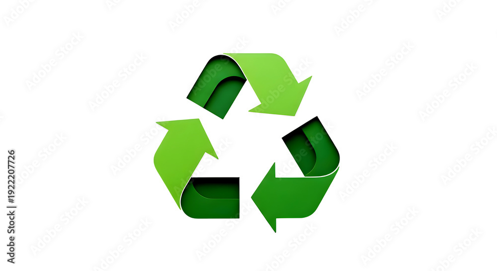 Fototapeta premium Bright Green 3D Recycling Symbol Isolated on a Solid Black Background