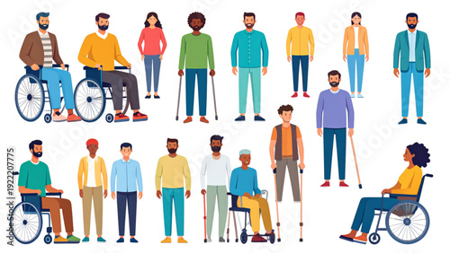 Disability and Mobility Silhouette Vector Set – Wheelchair Users and Crutch-Using People Inclusive Medical Illustration