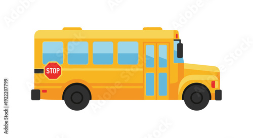 Yellow School Bus Vector Illustration - Isolated on White Background