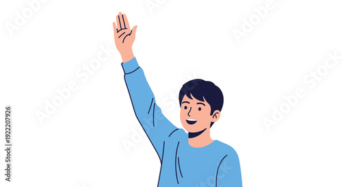 Young Man Waving Hand Hello Greeting Friendly Gesture Isolated