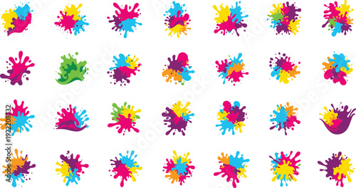 Vibrant Holi festival icons and symbols in colorful illustration