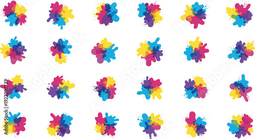 Vibrant Holi festival icons and symbols in colorful illustration