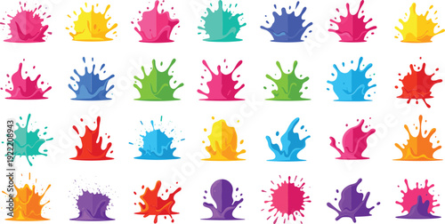 Vibrant Holi festival icons and symbols in colorful illustration