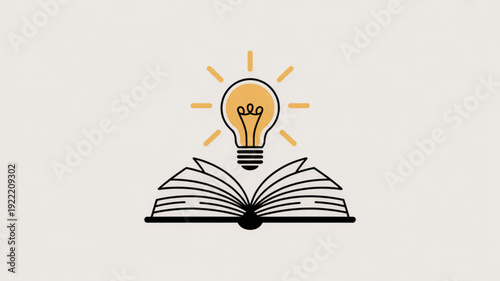 Open book with glowing lightbulb on top symbolizing education and inspiration creativity concept