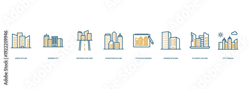 Urban City Skyline Panorama Banner Highlighting Metropolitan View, Downtown Architecture and Contemporary Cityscape Design