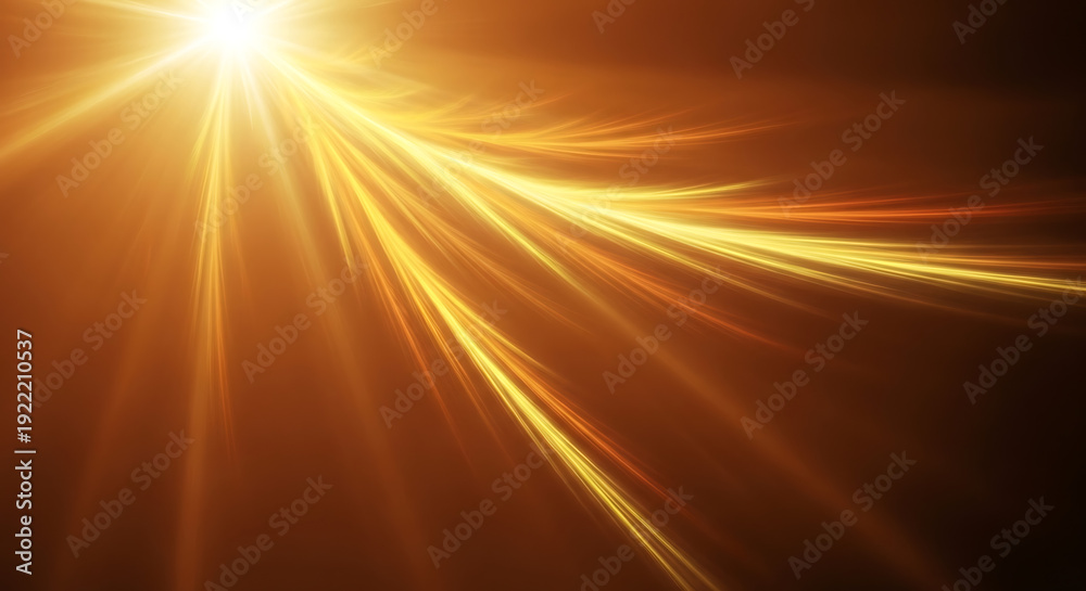 Obraz premium Golden bright light rays emanating from the top left corner of the image, creating an abstract warm glow and beautiful light effects