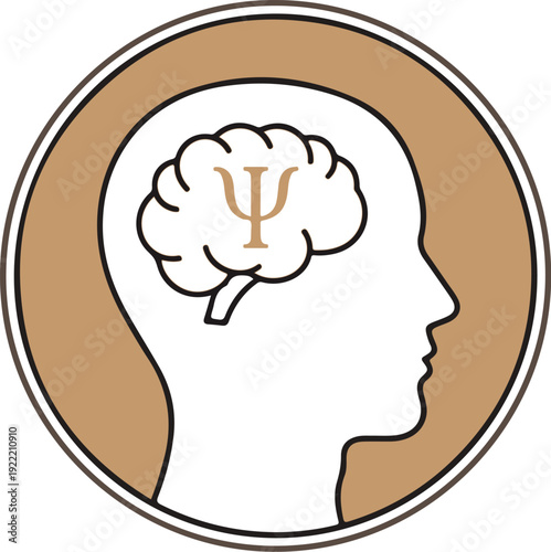 Psychology Brain Concept Icon with Human Head Silhouette