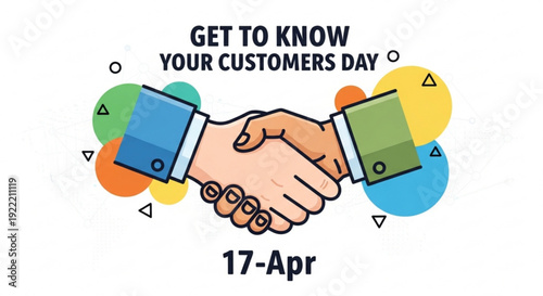 Handshake on get to know your customers day april 17 business greeting with colorful background