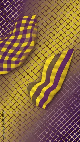 Yellow and Purple Fabric on Grid Background.