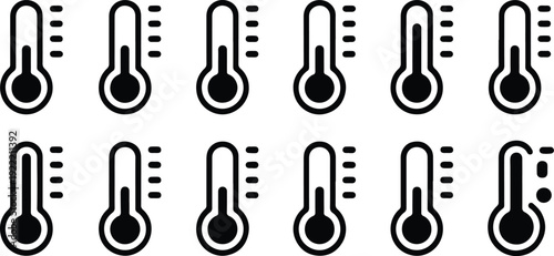 Temperature and Thermometer Icon Set Vector Illustration – Celsius Fahrenheit Scale, Hot and Cold Weather Symbol Collection