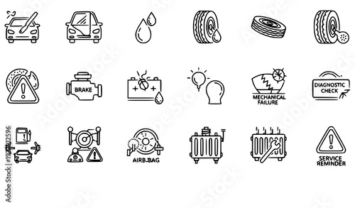 Vehicle Damage and Inspection Icon Vector Set for Car Service