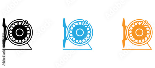 Three stylized icons representing a camera with different visual effects applied isolated on transparent background, Vector